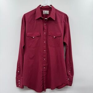H Bar C Western Button Front Long Sleeve Shirt burgundy size 16-36 Pearl snap